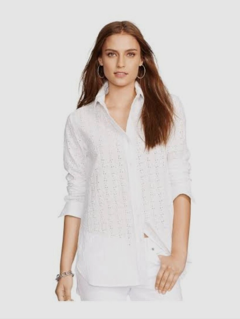 Ralph Lauren White Eyelet Button-Down Shirt
